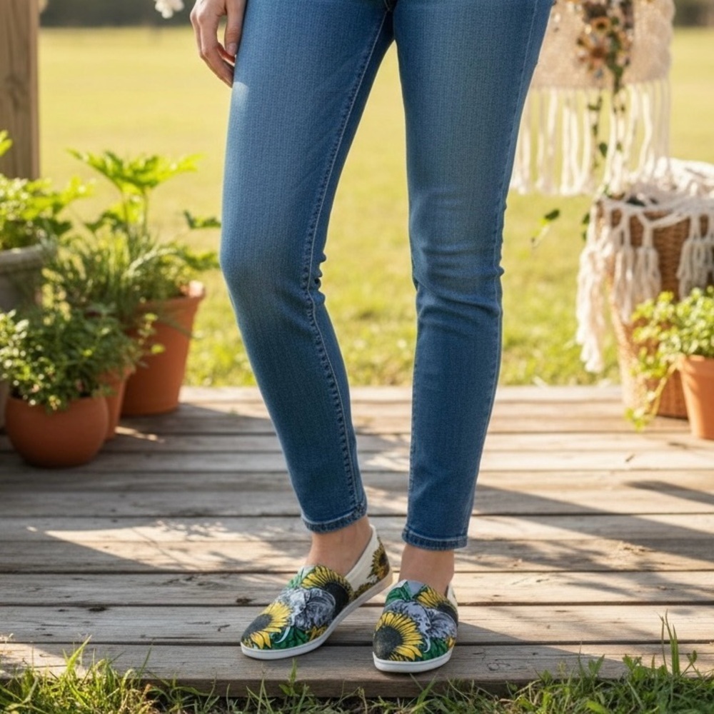 Groove Women's Elephant Sunflower Flats Slip On Boho Shoes - Picture 6 of 6
